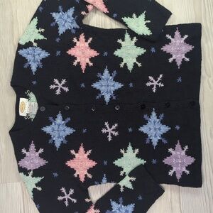 Talbots petites S cardigan black with snowflakes long sleeve linen ramie blend